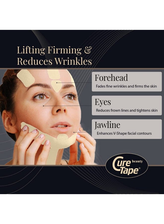 CureTape Beauty Kinesiology Tape | Anti-Wrinkle Face Tape | Face Lift Tape for Toning, Firming & Tightening The Skin | Kinesiology Tape for Face and Sensitive Skin | Soft on The Skin (2'' X 16') - Image 1