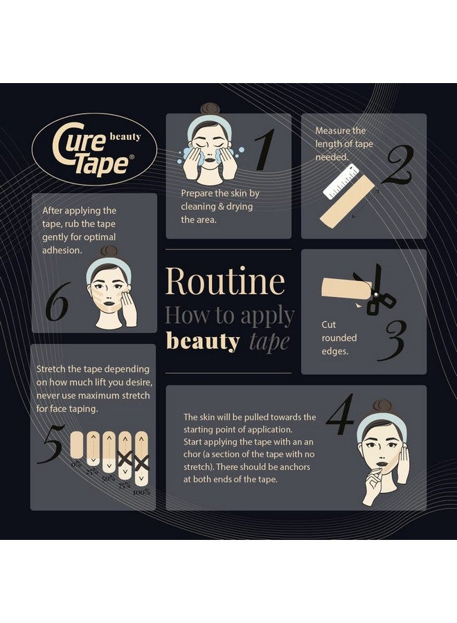 CureTape Beauty Kinesiology Tape | Anti-Wrinkle Face Tape | Face Lift Tape for Toning, Firming & Tightening The Skin | Kinesiology Tape for Face and Sensitive Skin | Soft on The Skin (2'' X 16') - Image 4