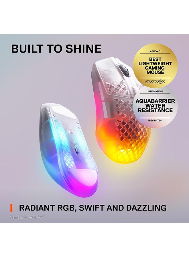 SteelSeries Aerox 3 Wireless - Super Light Gaming Mouse - 18,000 CPI TrueMove Air Optical Sensor - Ultra-Lightweight Water Resistant Design - 200 Hour Battery Life - Ghost, White - Image 4