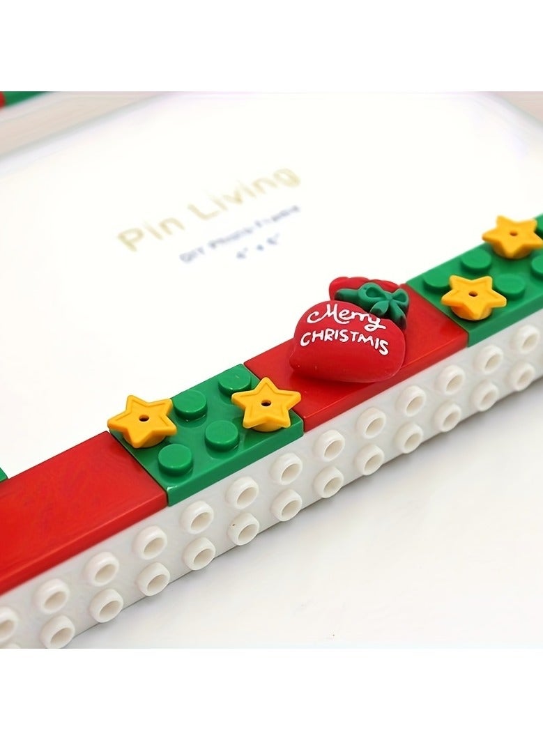 JiFENG 1PC عيد الميلاد موضوع DIY بناء كتلة صورة إطار أفقي واحد صورة إطار مع المواد البلاستيكية 6 بوصة عرض إطار للهدية الإبداعية - Image 4
