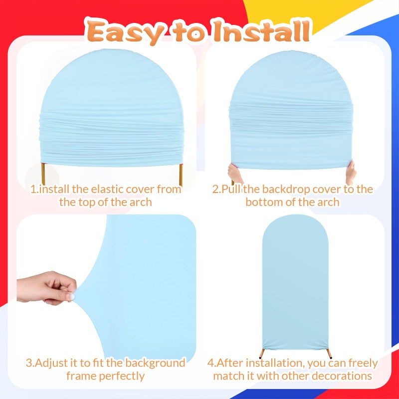 Mindsoft Fast Party Arch Backdrop Cover Set of 3 Racing Theme Arch Covers Spandex Stretch Backdrop Stand 4ft, 5ft, 6ft for Wedding Birthday Banquet Ceremony Decoration(Blue) - Image 3