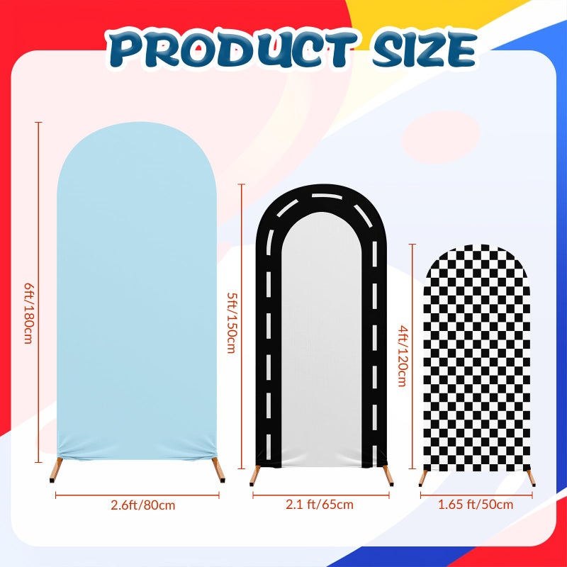 Mindsoft Fast Party Arch Backdrop Cover Set of 3 Racing Theme Arch Covers Spandex Stretch Backdrop Stand 4ft, 5ft, 6ft for Wedding Birthday Banquet Ceremony Decoration(Blue) - Image 4