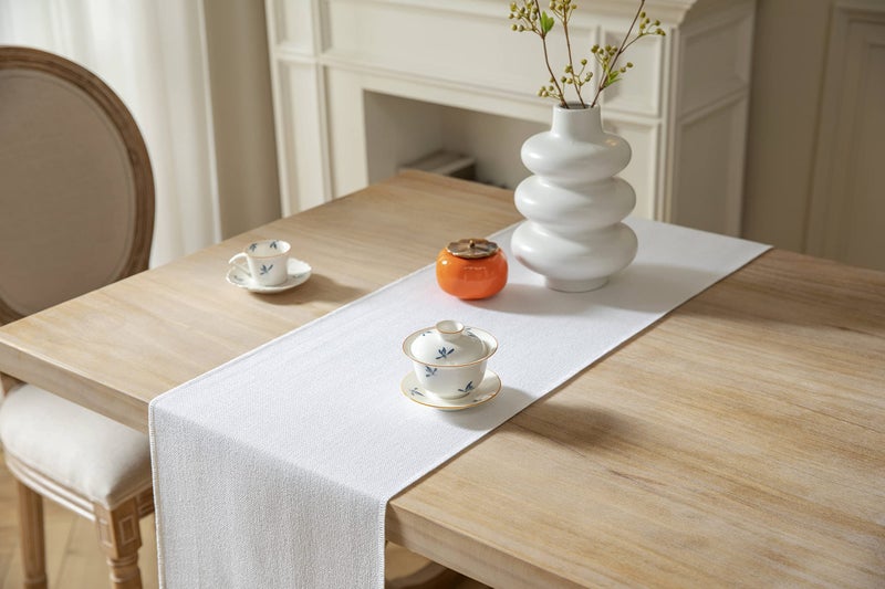 ZeeMart White Table Runners 72 Inches Long  Burlap Linen Style Rustic Farmhouse Table Runner  Boho Woven Dining Table Runner  13x72 Inches  White - Image 3
