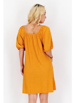MANGO Women Textured Puffed Sleeve Mini Dress, Squash  - Image 2