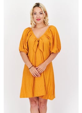 MANGO Women Textured Puffed Sleeve Mini Dress, Squash  - Image 4