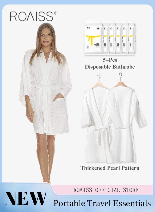 رويس رداء حمام للاستعمال مرة واحدة للنساء والرجال، 5 قطع، محمول بأكمام طويلة، نمط لؤلؤي سميك، لوازم رحلات العمل مناسبة للسفر - Image 2