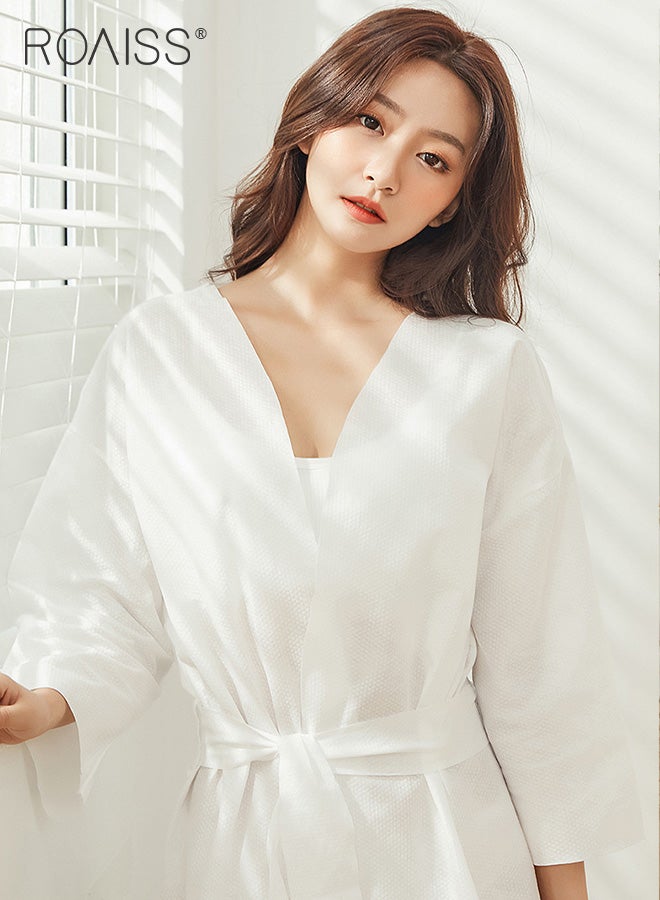 رويس رداء حمام للاستعمال مرة واحدة للنساء والرجال، 5 قطع، محمول بأكمام طويلة، نمط لؤلؤي سميك، لوازم رحلات العمل مناسبة للسفر - Image 4