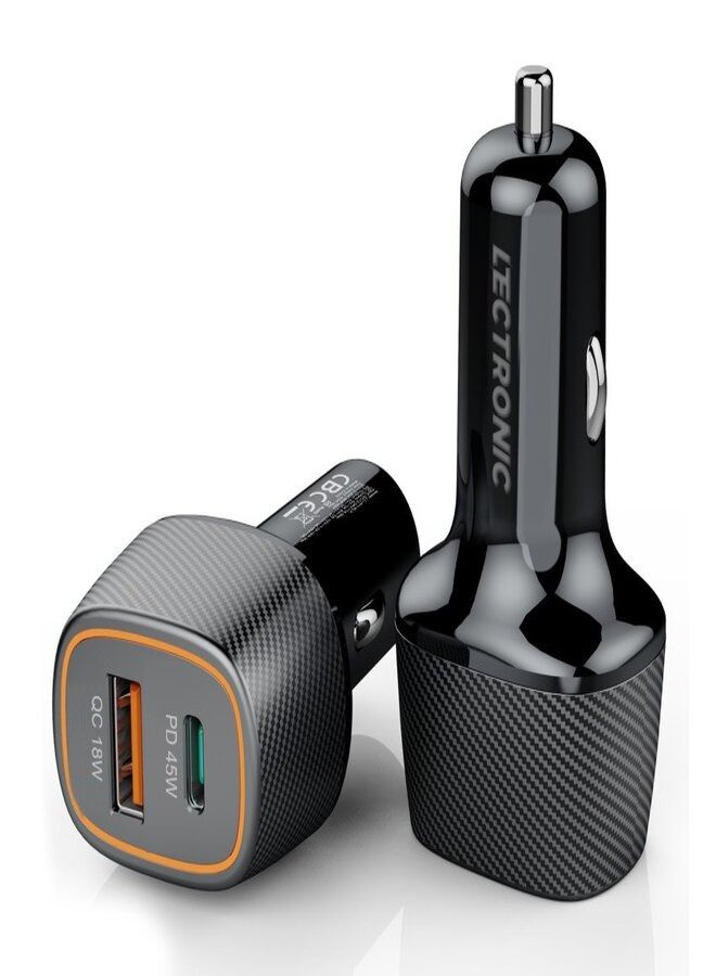 ليكترونيك شاحن سيارة التيميت درايف PD بقوة 63 واط شاحن سيارة مزدوج فائق السرعة مع كيبل تايب سي إلى تايب سي معتمد بطول 1 متر. منفذ تايب سي (PD3.0): 45 واط كحد أقصى. منفذ تايب أيه (QC3.0): 18 واط كحد أقصى. - Image 3