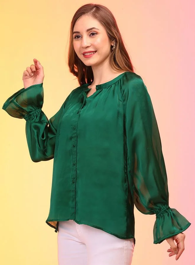 globus Globus Satin Loose Fit Balloon Sleeves Buttoned Top