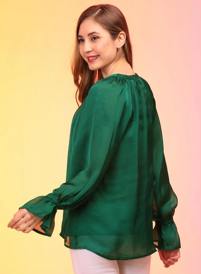 globus Globus Satin Loose Fit Balloon Sleeves Buttoned Top