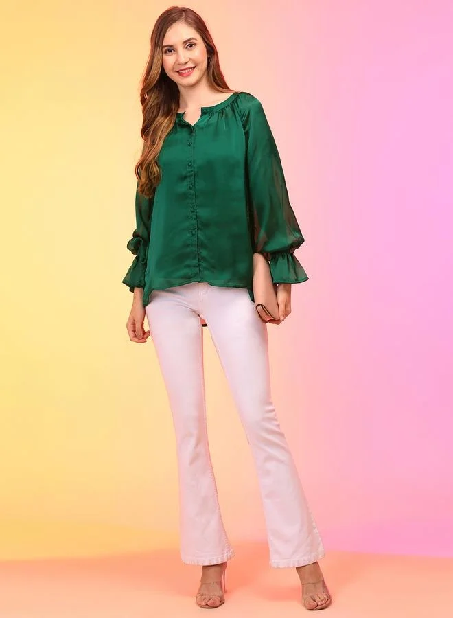 globus Globus Satin Loose Fit Balloon Sleeves Buttoned Top