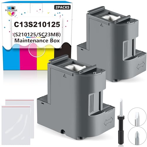 Poschink C13S210125 Ink Maintenance Box (S210125/SC23MB), Waste Ink Tank Replacement Compatible for EPSON Surecolor SC-F170 F100 F150 Dye Sub Printers - 2 Packs - Image 1