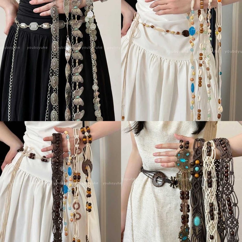 Bohemian Ethnic Wood Bead Waist Chain Belt - Image 2
