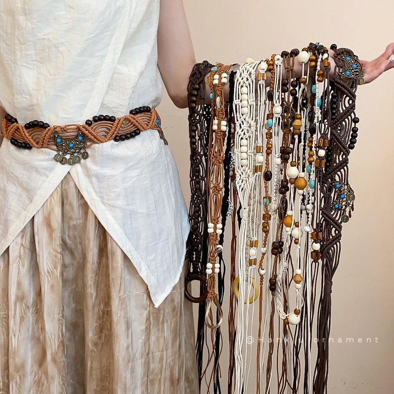 Bohemian Ethnic Wood Bead Waist Chain Belt - Image 5