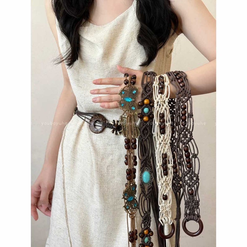 Bohemian Ethnic Wood Bead Waist Chain Belt - Image 4