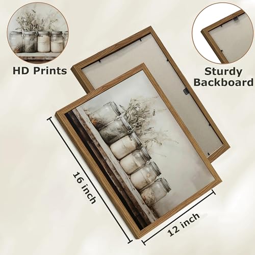 YSGGTR Framed Vintage Kitchen Canvas Wall Art, Rustic Farmhouse Mason Jar Pictures Wall Decor, Country Spice Still Life Paintings Prints Home Decor Artwork for Dining Room 12x16 inch - Image 4