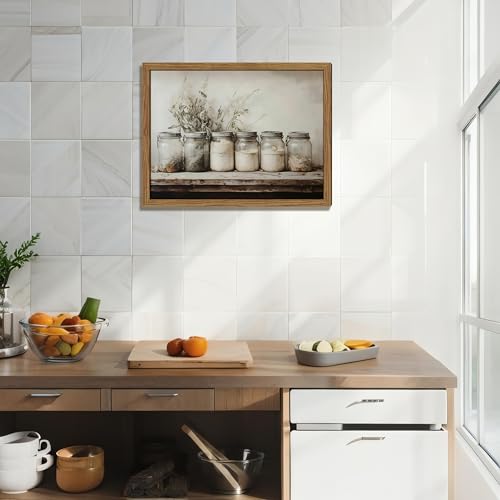 YSGGTR Framed Vintage Kitchen Canvas Wall Art, Rustic Farmhouse Mason Jar Pictures Wall Decor, Country Spice Still Life Paintings Prints Home Decor Artwork for Dining Room 12x16 inch - Image 5