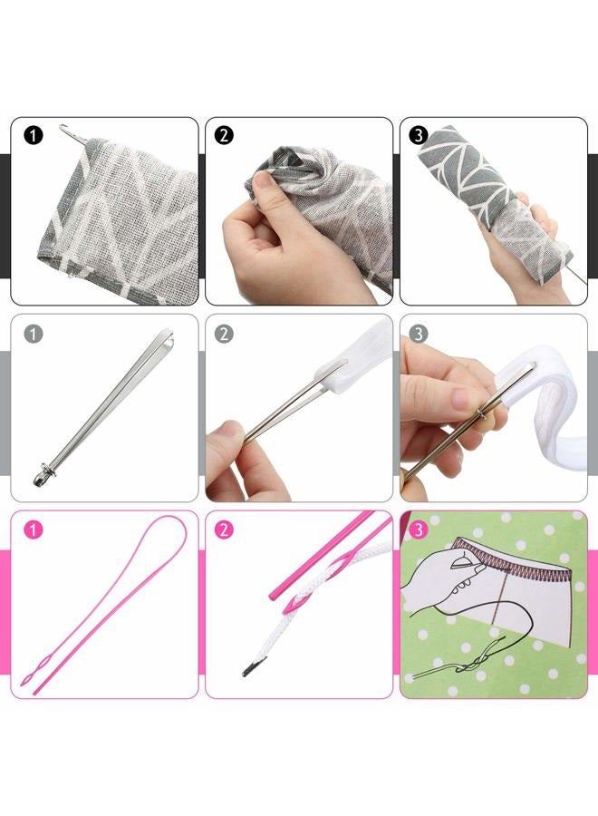 WILLBOND 6 Pieces Sewing Loop Kit, Include Loop Turner Hook Flexible Drawstring Threader Metal Tweezers Long Loop Turner Tool with Latch for Fabric Belts Strips DIY Knitting Accessories - Image 2