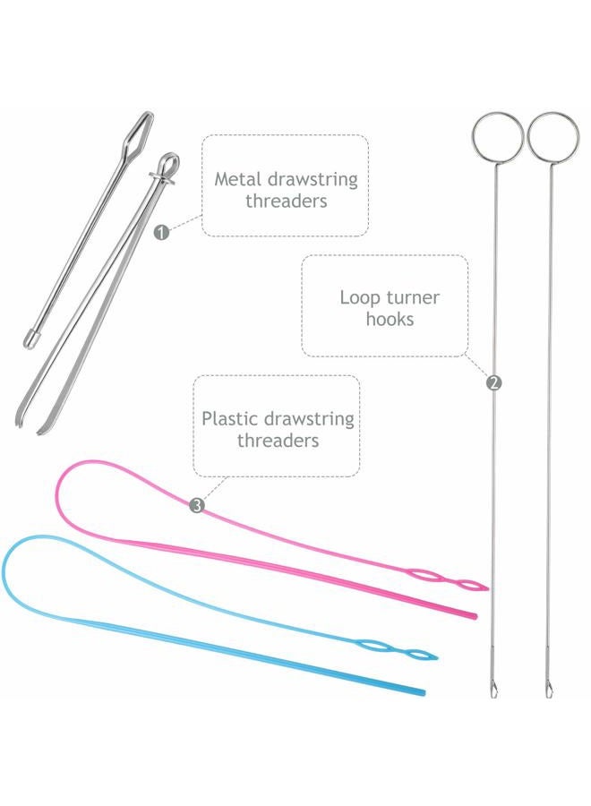 WILLBOND 6 Pieces Sewing Loop Kit, Include Loop Turner Hook Flexible Drawstring Threader Metal Tweezers Long Loop Turner Tool with Latch for Fabric Belts Strips DIY Knitting Accessories - Image 3