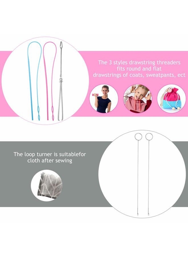 WILLBOND 6 Pieces Sewing Loop Kit, Include Loop Turner Hook Flexible Drawstring Threader Metal Tweezers Long Loop Turner Tool with Latch for Fabric Belts Strips DIY Knitting Accessories - Image 4