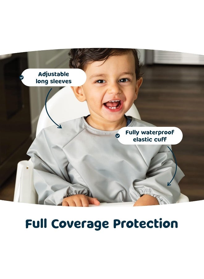 Tiny Twinkle Long Sleeve Bib for Babies & Toddlers - 2 Pack Waterproof Smock Bibs for Eating - Machine Washable & Mess-Proof, Baby Feeding Essential & Shower Must-Have (Grey Indigo,2-4Y) - Image 4