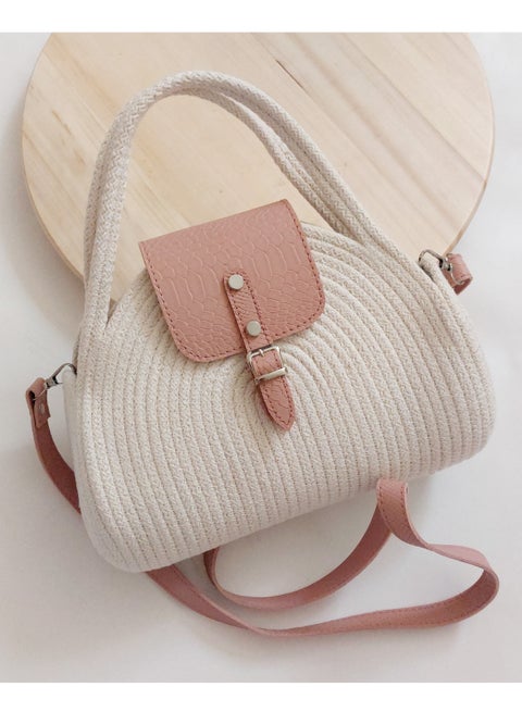 Eco friendly cotton cord cross body bag off white and Kashmir leather flap