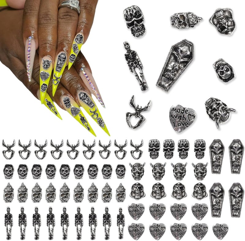 KYLELOVE Nail Gems and Charms Y2K 90 PCS Skull Nail Charm 3D Spider Heart Shape Charms for Nails Craft DIY Art Gem Nails Supplies Decorations - Image 1
