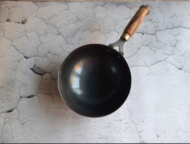 EARTHBOUND Iron Wok 8 inch with Strong Wooden HandleMade with Pure IronNaturally Non StickpreSeasonedno Chemical CoatingNon Toxic - Image 2