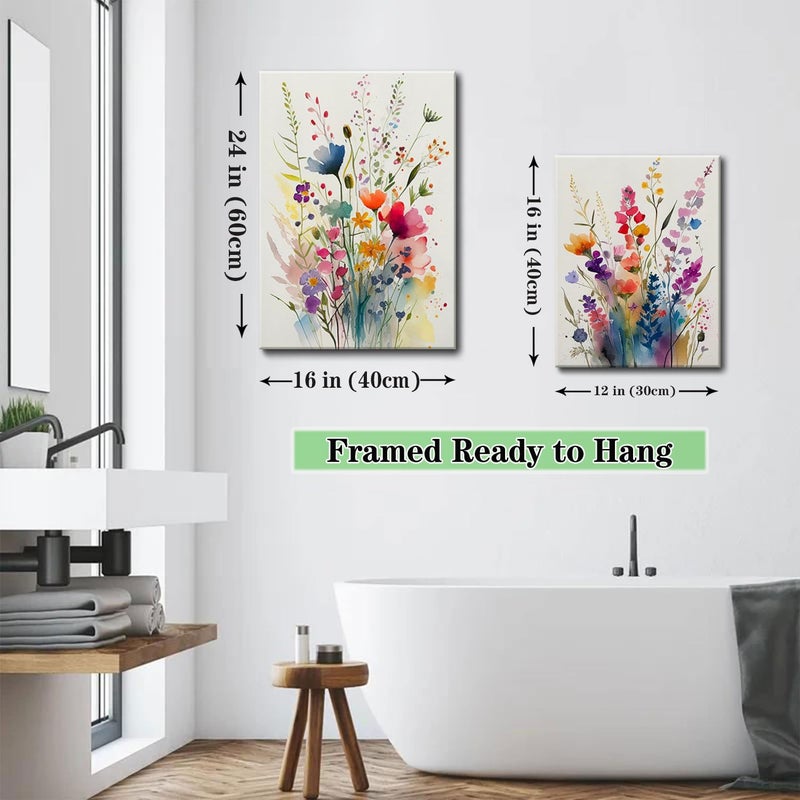 KISSFOX 3 Piece Canvas Wall Art Wildflowers Wall Decor Floral Pictures Botanical Paintings Colorful Prints Watercolor Artwork For Bedroom Bathroom Living Room - Image 5
