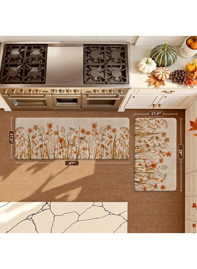 KIMODE Fall Kitchen Mats Cushioned Anti Fatigue, Orange Farmhouse Kitchen Rugs Sets of 2, Non Slip Kitchen Mats for Floor, Padded Kitchen Floor Mats for Sink Laundry Office Desk 17"x47"+17"x29" - Image 3