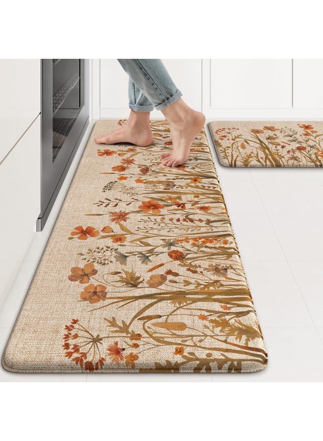 KIMODE Fall Kitchen Mats Cushioned Anti Fatigue, Orange Farmhouse Kitchen Rugs Sets of 2, Non Slip Kitchen Mats for Floor, Padded Kitchen Floor Mats for Sink Laundry Office Desk 17"x47"+17"x29" - Image 1