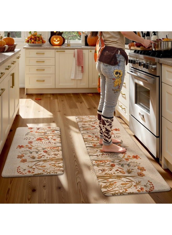 KIMODE Fall Kitchen Mats Cushioned Anti Fatigue, Orange Farmhouse Kitchen Rugs Sets of 2, Non Slip Kitchen Mats for Floor, Padded Kitchen Floor Mats for Sink Laundry Office Desk 17"x47"+17"x29" - Image 2