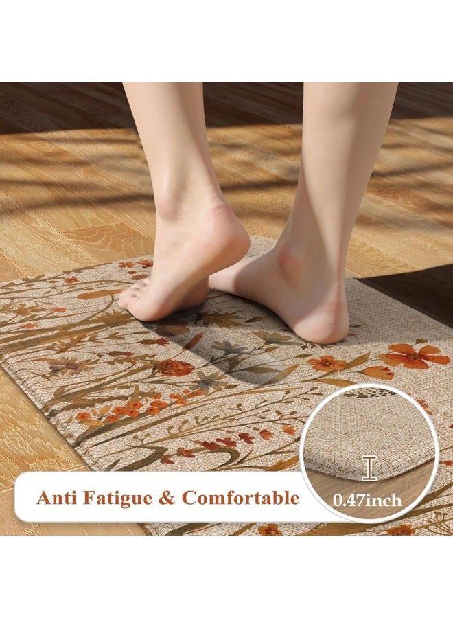 KIMODE Fall Kitchen Mats Cushioned Anti Fatigue, Orange Farmhouse Kitchen Rugs Sets of 2, Non Slip Kitchen Mats for Floor, Padded Kitchen Floor Mats for Sink Laundry Office Desk 17"x47"+17"x29" - Image 4
