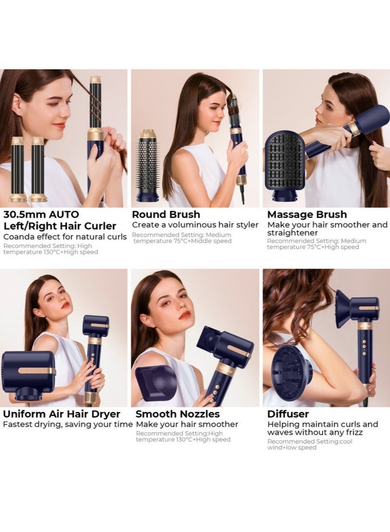 UKLISS 7-in-1 Hair Dryer Brush and Styling Tool Set, Hair Streightening Brushes, Hot Air Curler, for Drying, Combing, Curling, and Straightening Hair, 1400W, 110,000 RPM Air Curler Suitable for Ion-Enhanced Hair Dryer with three Temperature Levels and Cold Air Salon-Quality Styling Black Gift box - Image 4