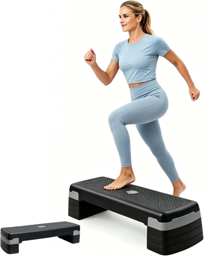 UREVO Adjustable Stepper Platform – 3 Layer Non-Slip Fitness Step for Cardio & Strength Training – Black/Gray - Image 1