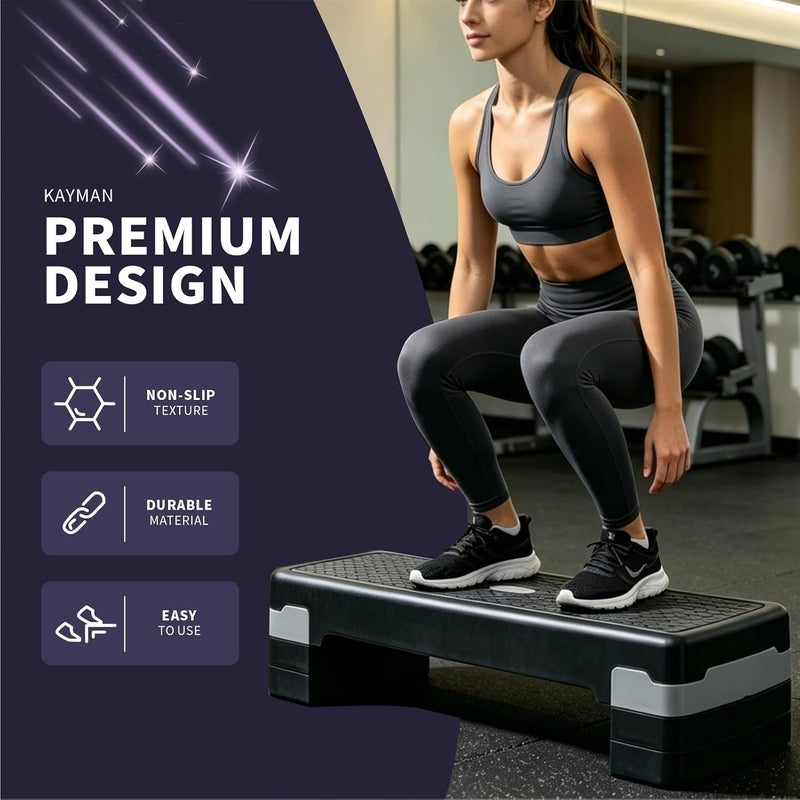 UREVO Adjustable Stepper Platform – 3 Layer Non-Slip Fitness Step for Cardio & Strength Training – Black/Gray - Image 3