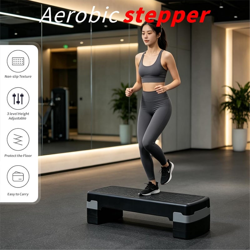 UREVO Adjustable Stepper Platform – 3 Layer Non-Slip Fitness Step for Cardio & Strength Training – Black/Gray - Image 4