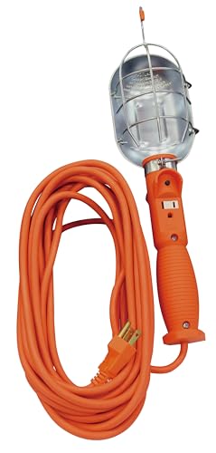 Woods 0691 16/3-Gauge SJTW Trouble Light with Metal Guard & Outlet; 75-Watt; 25-Foot; Orange - Image 1