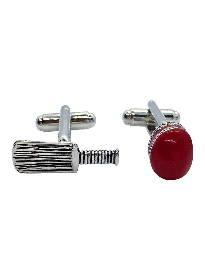 FURE Metal Cricket Bat & Ball Cufflinks for Men (Antic Rhodium) - Image 1