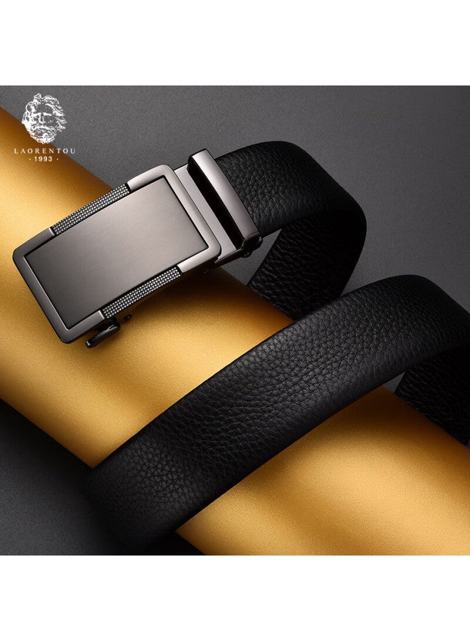 Laorentou Men's Leather Belt, Genuine Cowhide Automatic Buckle Belt, Top-grain Leather Trouser Belt, Birthday Gift For Boyfriend, 115-125 - Image 5