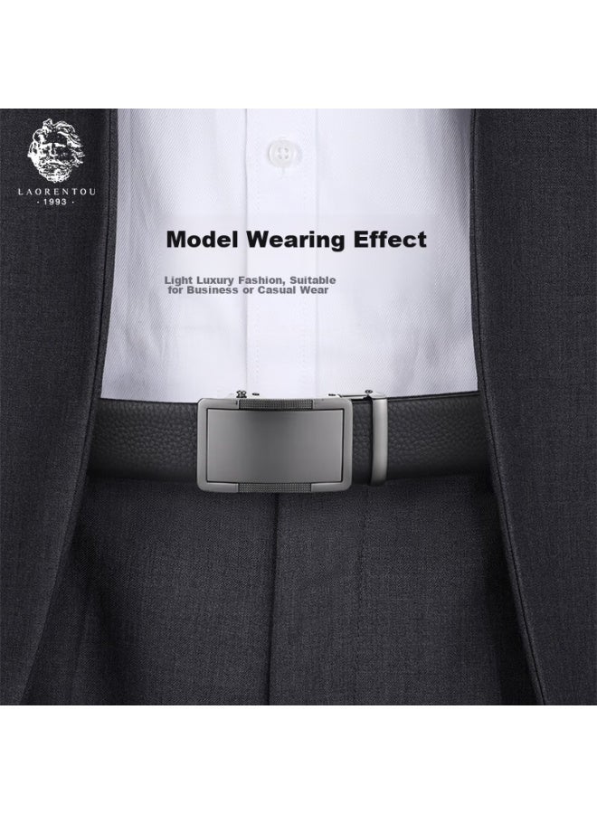 Laorentou Men's Leather Belt, Genuine Cowhide Automatic Buckle Belt, Top-grain Leather Trouser Belt, Birthday Gift For Boyfriend, 115-125 - Image 3
