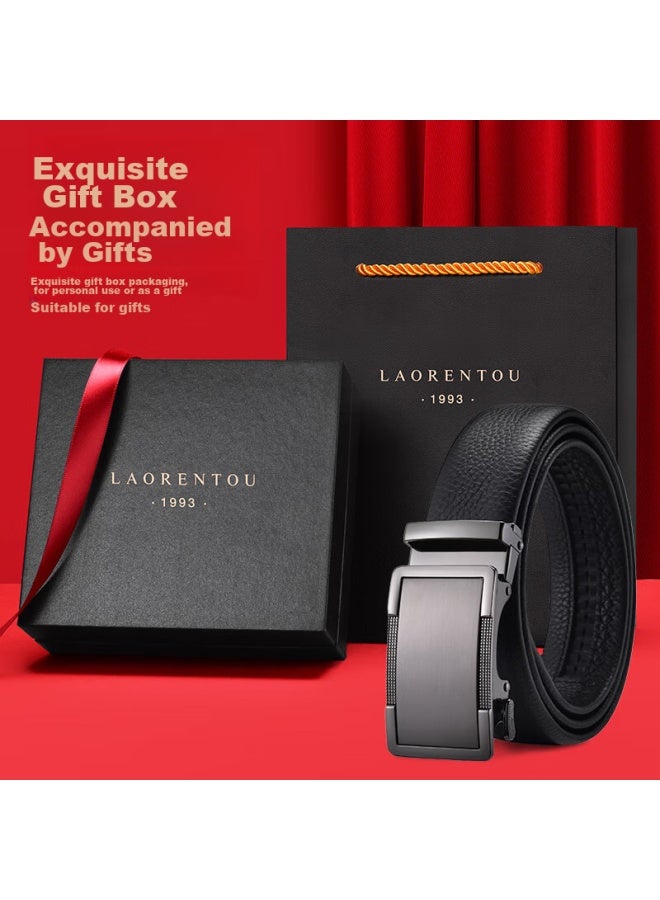 Laorentou Men's Leather Belt, Genuine Cowhide Automatic Buckle Belt, Top-grain Leather Trouser Belt, Birthday Gift For Boyfriend, 115-125 - Image 4