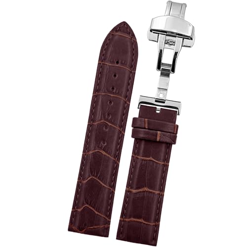 DBLACK ''HOOK'' Leather Watch Strap with Butterfly Lock, Bamboo Design Pattern Full Padded Watch Belt // For 18mm, 20mm, 22mm, or 24mm Watch Band (Choose Your Size & Color) (Maroon, 20mm) - Image 1