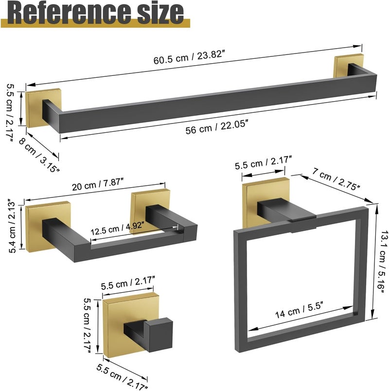 TURS 10-Piece Bathroom Hardware Accessories Set Black&Gold Towel Bar Holder Set SUS304 Stainless Steel Towel Racks for Bathroom Wall Mounted, 23.6-Inch - Image 4