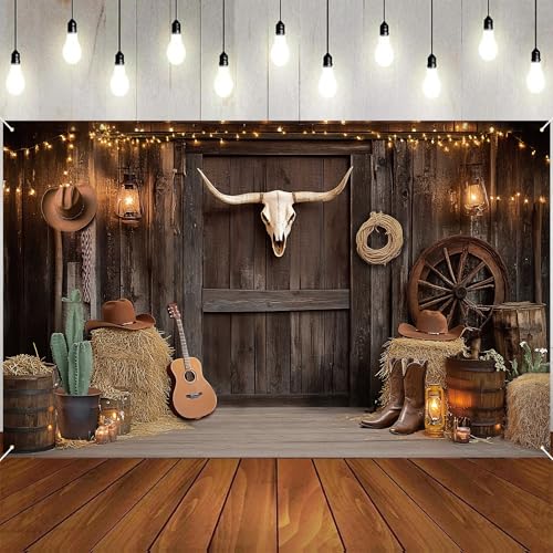 UNIIDECO Western Cowboy Backdrop, Western Party Decorations Photography Background for Cowboy Cowgirl Birthday My First Rodeo Party Wild West Photoshoot (5.9 x 3.6 FT) - Image 1