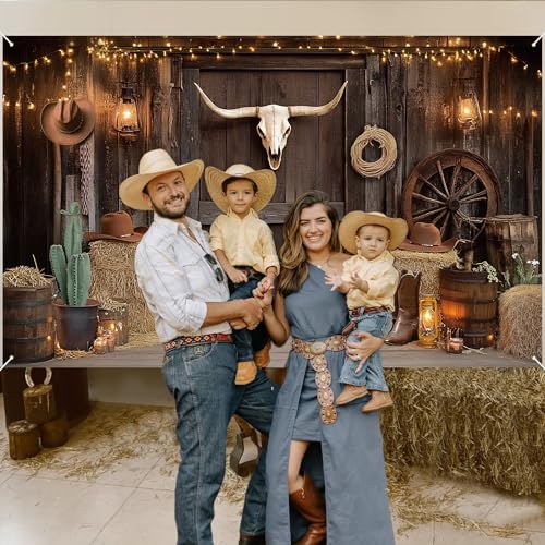 UNIIDECO Western Cowboy Backdrop, Western Party Decorations Photography Background for Cowboy Cowgirl Birthday My First Rodeo Party Wild West Photoshoot (5.9 x 3.6 FT) - Image 4