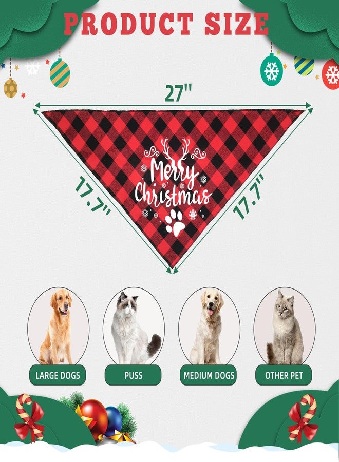 duludulu 4 Pack Merry Christmas Dog Bandanas Classic Plaid Xmas Dog Christmas Scarf Bibs Kerchief Gift Set for Medium Large Pets - Image 2