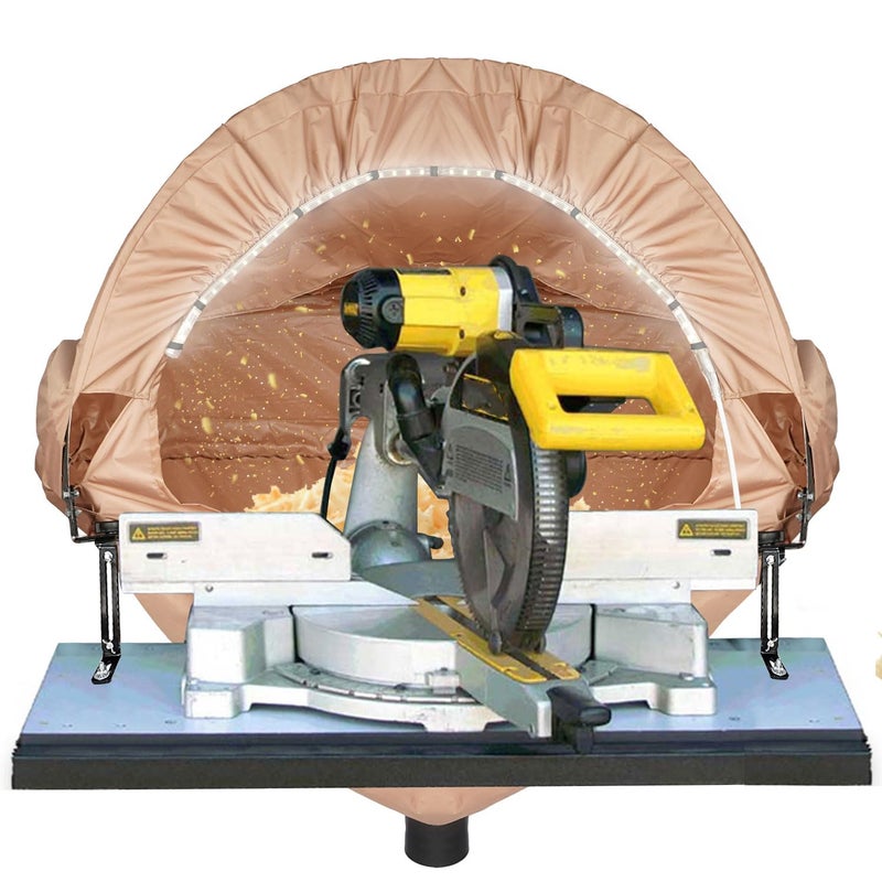 GARVIN Miter Saw Dust Collection Hood with Light Dust Solution for Table Miter Saw Chop Saw Hood Dust Collector Attachment Accessory Holes with Storage Bag Fits All Miter Saws Khaki