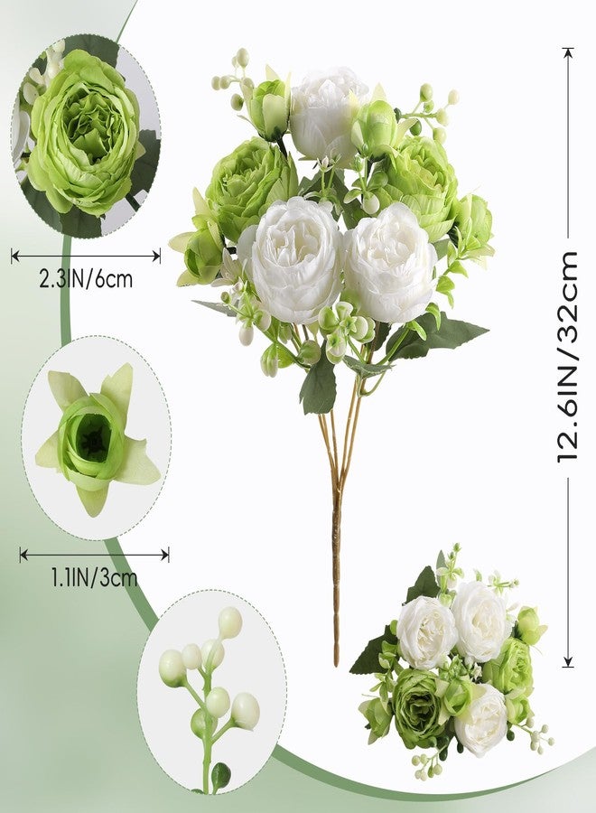 Floweroyal 4 Bunches Peony Artificial Flowers Green Flowers Silk Peonies Bouquets for Wedding Party Table Centerpieces Floral Arrangement Home Kitchen Decor - Image 3
