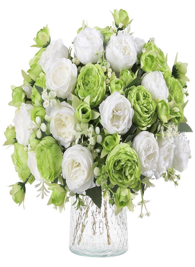 Floweroyal 4 Bunches Peony Artificial Flowers Green Flowers Silk Peonies Bouquets for Wedding Party Table Centerpieces Floral Arrangement Home Kitchen Decor - Image 1